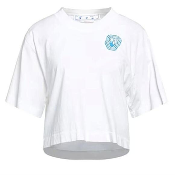Off White Outlined logo graphics tags the chest and back of this cropped Tee L - Picture 1 of 10